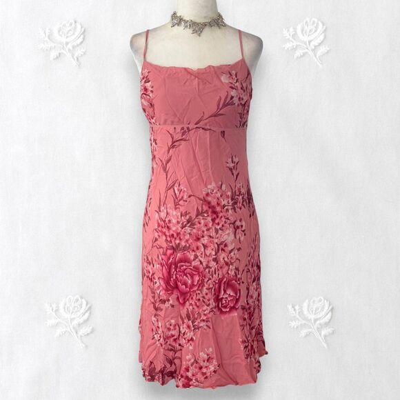 Ann Taylor Silk Romantic Pink Purple Fairy Rose Flower Print Midi Mini Dress S P - Picture 1 of 7